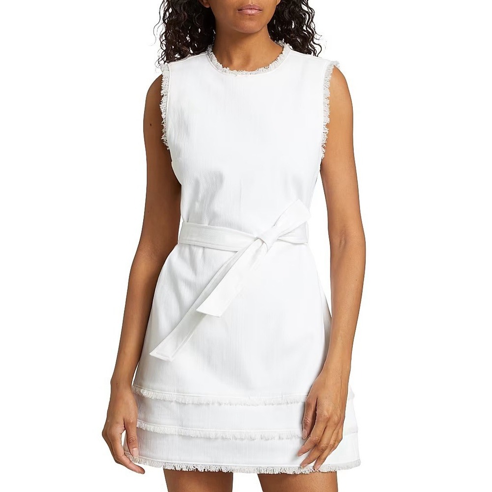 Cinq A Sept Mindie Denim Mini Dress White Fray Tie Size 10